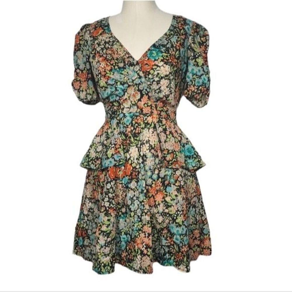 ASOS Warehouse Floral V Neck Short Sleeves Mini Dress UK 10